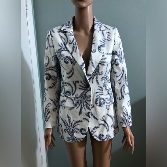 Banana Republic Jackets & Blazers - Banana Republic Blazer Women's Sz 0 Ivory Blue Paisley Floral Linen Blend New